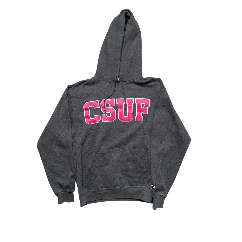 Champion CSUF Fullerton Titans Hoodie Sweatshirt Charcoal Pink‎ Logo Size M